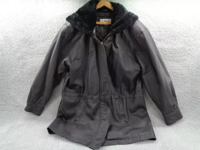 Liz Baker Essentials Leather Hooded Jacket Womens XL Black Acrylic Lined Hood
