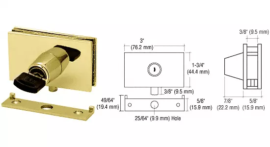 CRL EH100KA Brass Square Plunger Lock with Strike - Keyed Alike 2