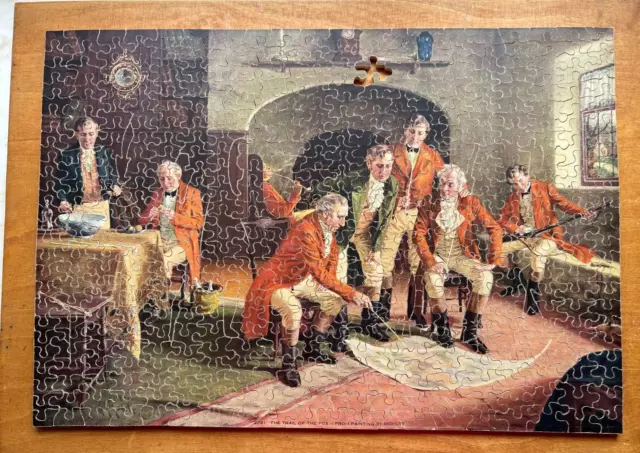 VINTAGE VICTORY GOLD BOX ARTISTIC WOODEN JIGSAW PUZZLE - The Trail of The Fox