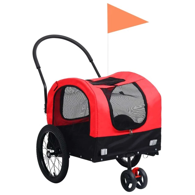 Remorque de vélo de chiens et poussette 2-en-1 Rouge et noir