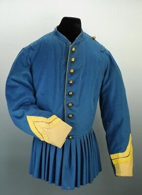 New French Blue With Gold Lapel Frock Style Military Coat With Expedited Ship