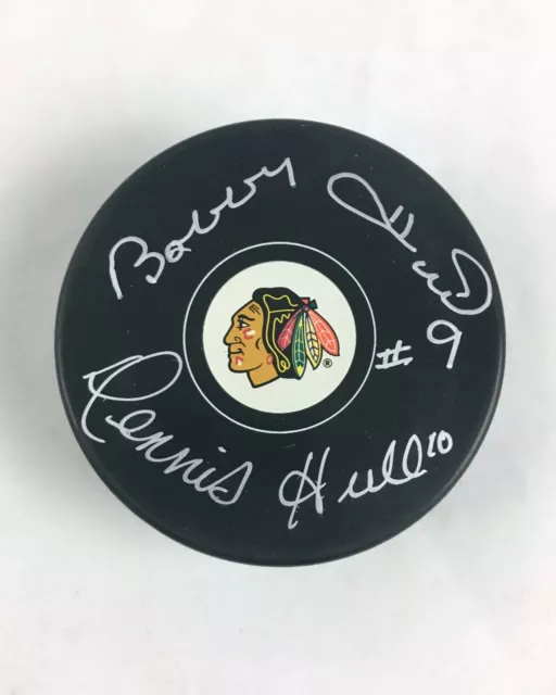 Bobby Hull Dennis Hull Chicago Blackhawks Signed Autographed Hockey Puck w/COA