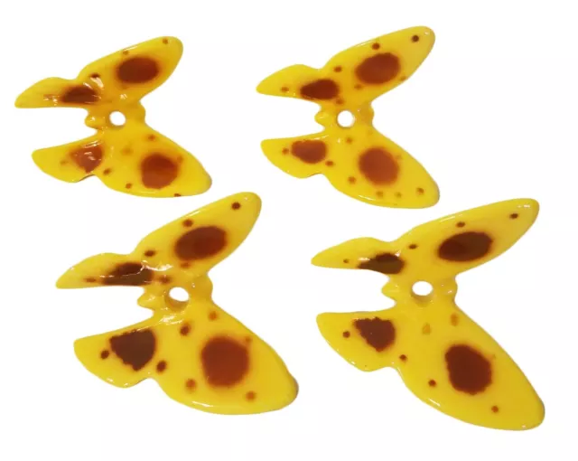 4 Vtg Yellow Plastic Faux Ceramic Speckled Butterfly Beads Macrame Plant Hangers