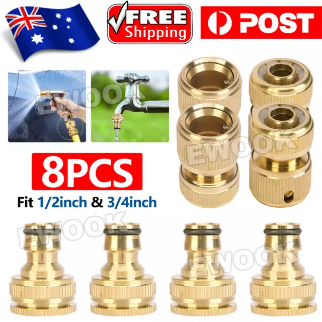 4 SET Brass Garden Lawn Water Hose Pipe fitting 1/2" 3/4" Adaptor Connector Tap