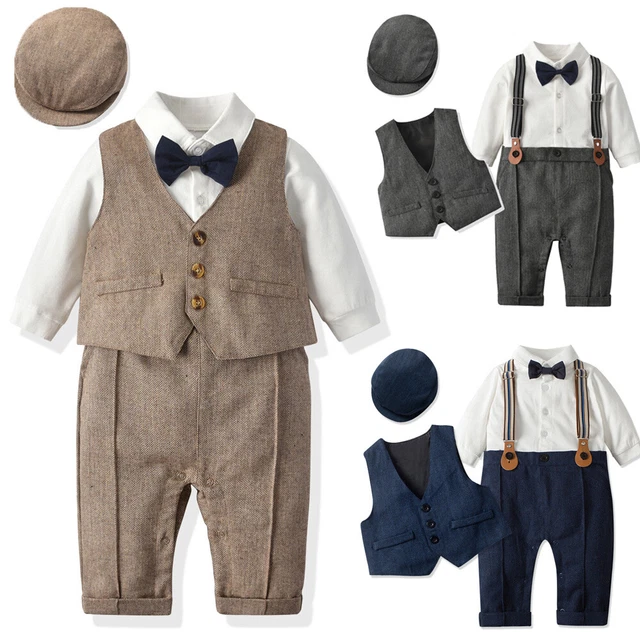 2PCS Baby Toddler Boy Wedding Formal Tuxedo Suit Outfits Set Coat+Pant+Hat Gift