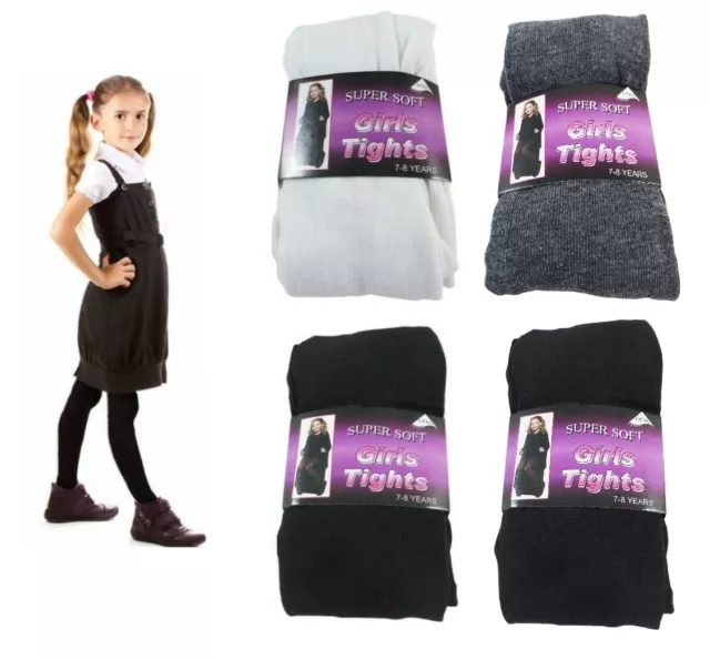 1,2 or 3 PAIR Kids Girls School Tights Super Soft Cotton Rich Back 2 School