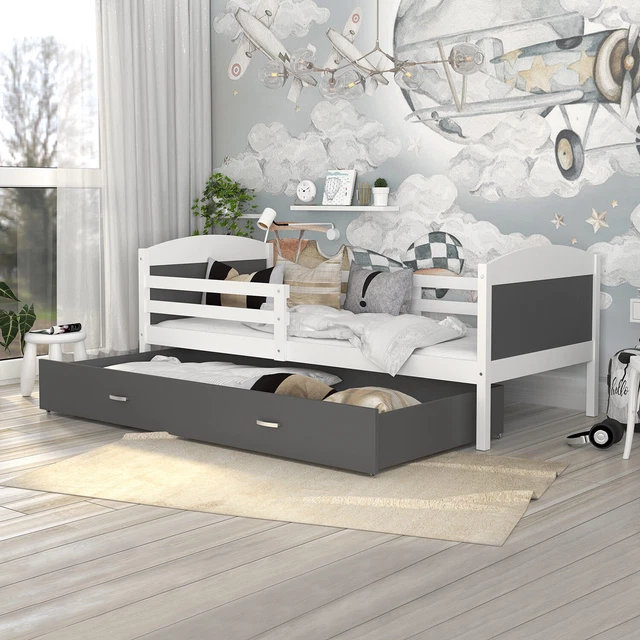 Kinderbett 80x190 MATHEUS P Bett mit Matratze Lattenrost Schublade Farbauswahl