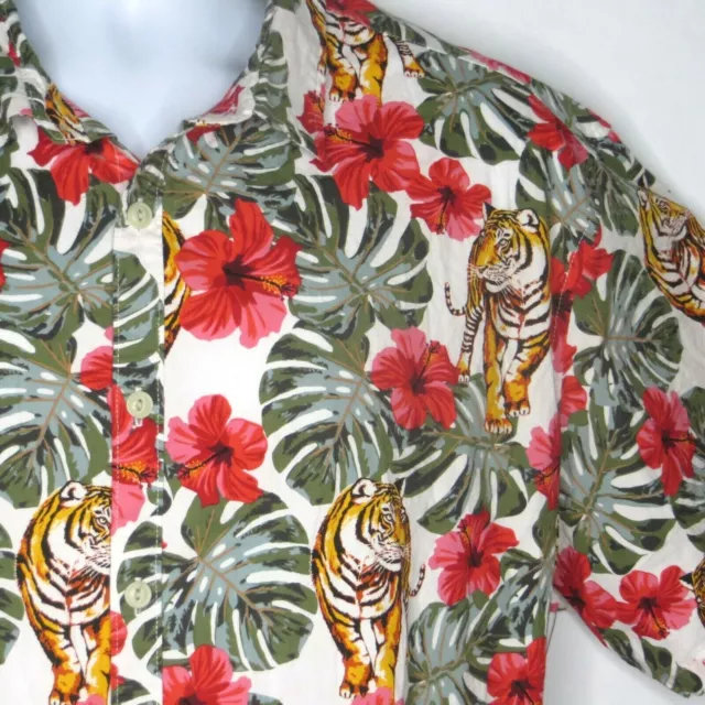 No Boundaries Mens 3XL Shirt Floral Aloha Hawaiian Tigers Hibiscus Ti Leaf SPOT