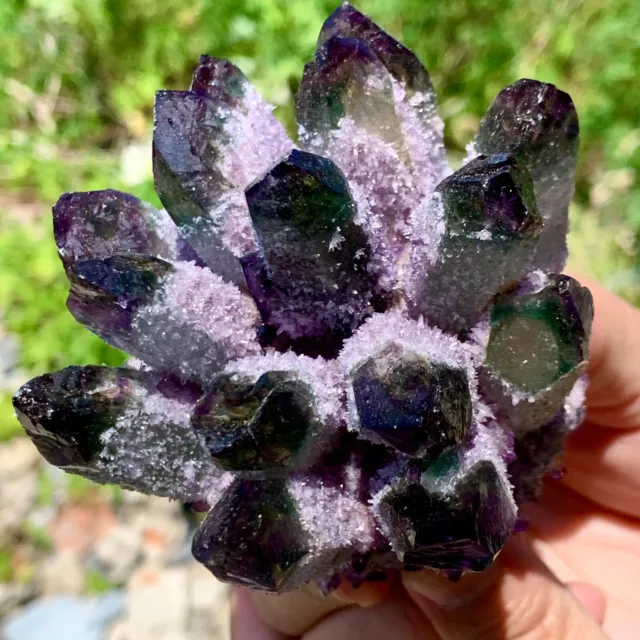 364G New Find purple PhantomQuartz Crystal Cluster MineralSpecimen