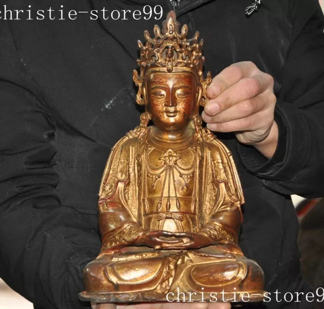 11.6"old Tibet Buddhism temple bronze Gilt Tara Kwan-Yin GuanYin Buddha Statue