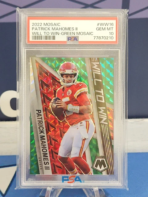 2022 Panini Mosaic Patrick Mahomes Will To Win Green Mosaic Prizm PSA 10 TS1