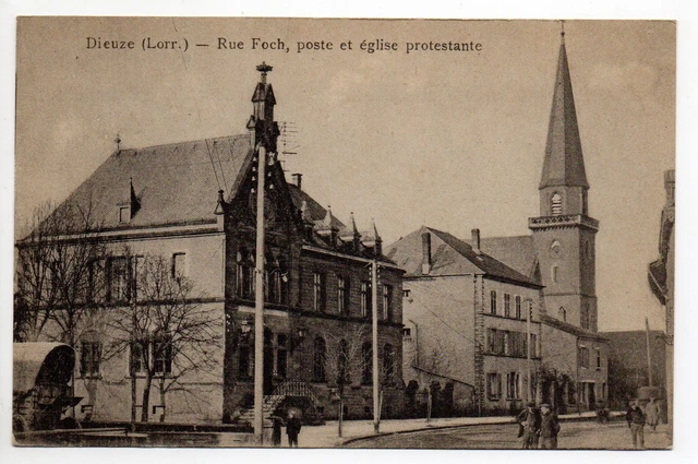 DIEUZE DUSS Moselle CPA 57 rue foch la poste eglise protestante