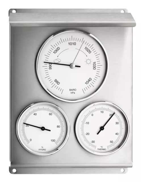 TFA 20.2010.60 Wetterstation analog Edelstahl Thermometer Hygrometer Barometer
