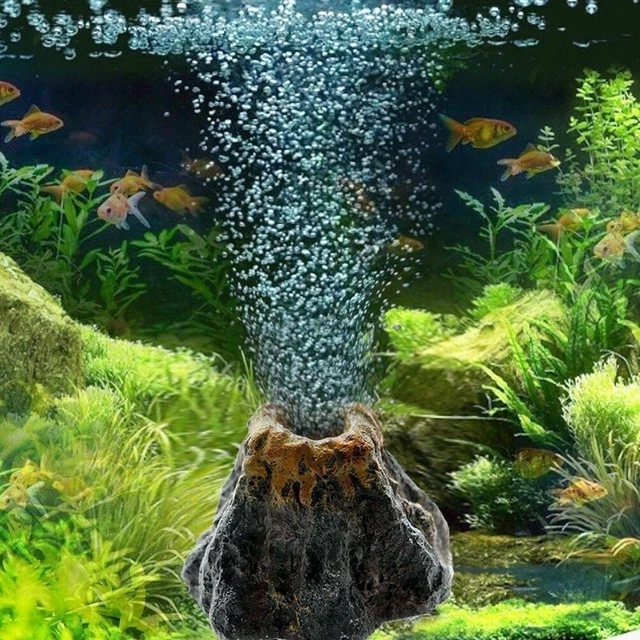 Aquarium Volcano Shape & Air Bubble Stone Oxygen Pump AA Tank Ornament Fish L0H4