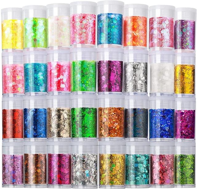 Brillo grueso holográfico, conjunto de 32, brillo artesanal para artesanías artísticas de resina, Cosm