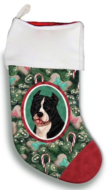 Christmas Stocking - Black and White American Pit Bull Terrier 11405