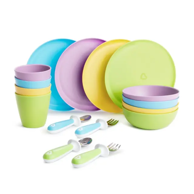 16 Piece Toddler Dining Set, BPA Free, Plastic, Multi-Color