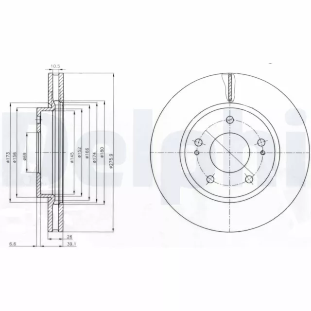 2x Bremsscheibe DELPHI BG4147 für SPACE RUNNER MITSUBISHI 276 LANCER 7 CARGO GDI