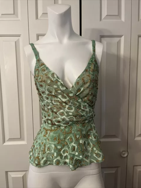 Milly Of New York Jade Green & Gold Tie Top Leopard Print Women’s Size 2