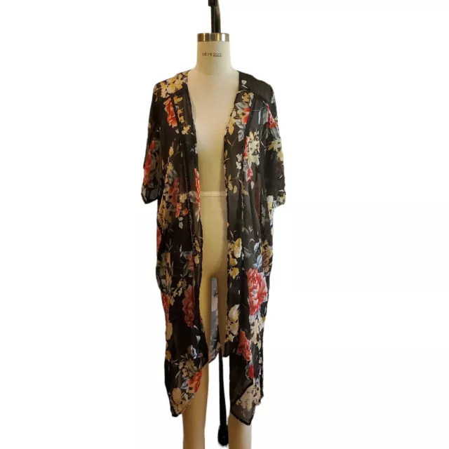 Band Of Gypsies Duster Length Floral Kimono Cover Up Size M