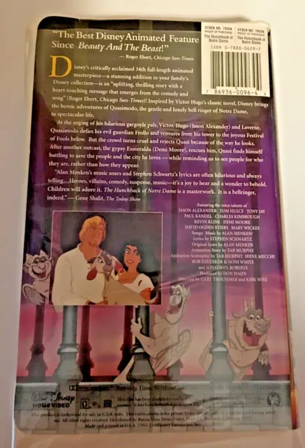 The Hunchback of Notre Dame (VHS, 1997) WALT DISNEY MASTERPIECE EDITION 2