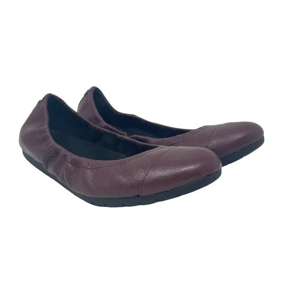 H by Halston Shoes Womens 7.5 M Kaden Flats Wine Burgundy Leather Ballet Cushion