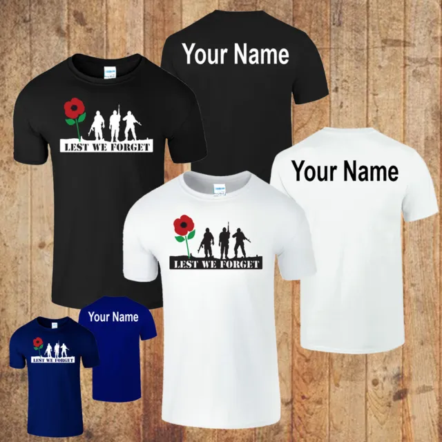 Remembrance Day Poppy Mens Personalised T Shirt LEST WE FORGET British Tee Top