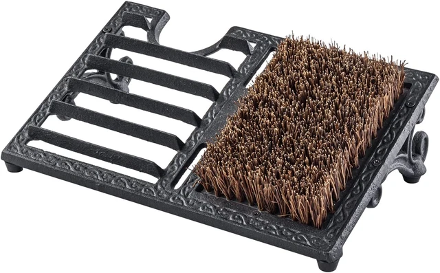 Vintage Black Heavy Duty Cast Iron Angled Boot Scraper Mat Dirt Cleaner Brush