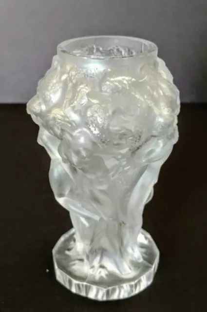 Art Deco Frosted CZECH Pesinak 1930's Bohemian 6 Nudes Vase 5 Inch tall Signed
