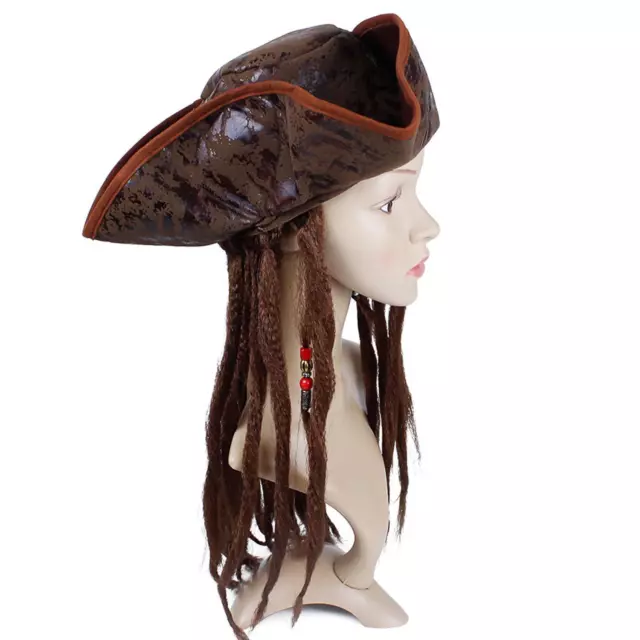 Accessorio per feste con cappello da pirata in ecopelle con parrucca per