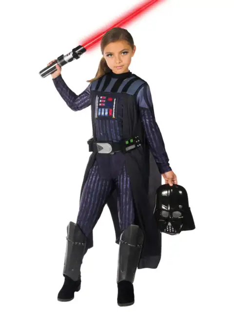 Darth Vader Deluxe Girls Costume Kids Official Star Wars Jumpsuit Cape Belt Mask