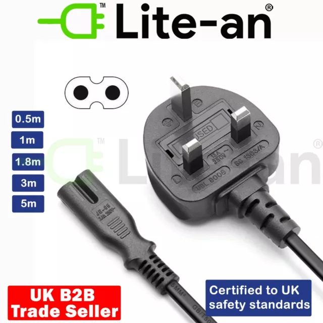 Figure of 8 Mains Cable / Power UK Lead Plug Cord C7 Fig 8 IEC C7 Power Cord