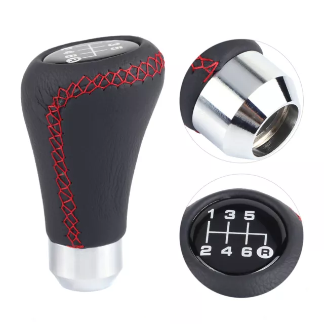 Universal Car Vehicle 6 Speed Gear Shift Knob PU Shifter Stick With 3 Hoses Red