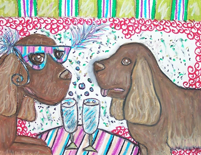 SUSSEX SPANIEL Drinking Champagne Mardi Gras Dog Collectible 8 x 10 Art Print SUSSEX SPANIEL Drinking Champagne Mardi Gras Dog Collectible 8 x 10 Art Print
