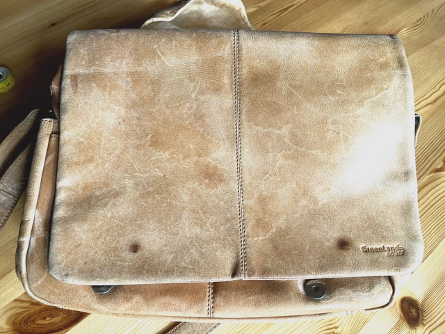 Vintage Aktentasche, gebraucht, naturfarbenes Rindsleder aus Anfang 2000 Studium