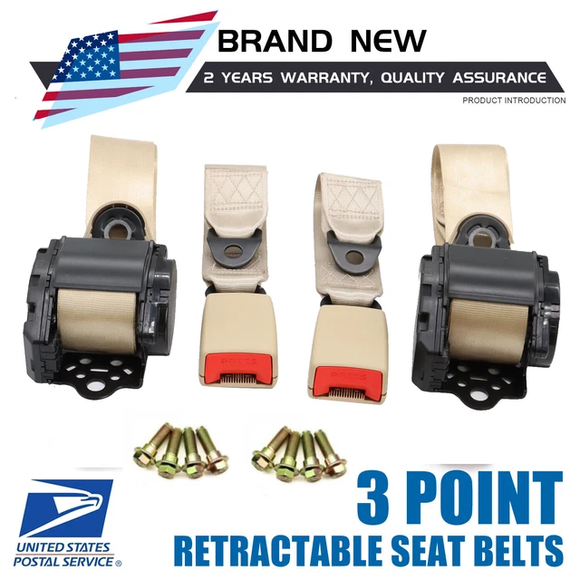 2*  Universal Retractable 3 Point Seat Belt Car Vehicle Safety Adjustable Set US