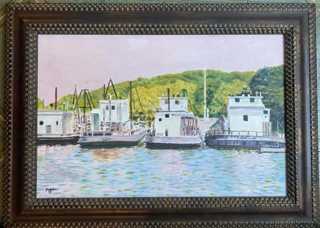 Earl Mayan Painting of Oyster Boats On Long Island