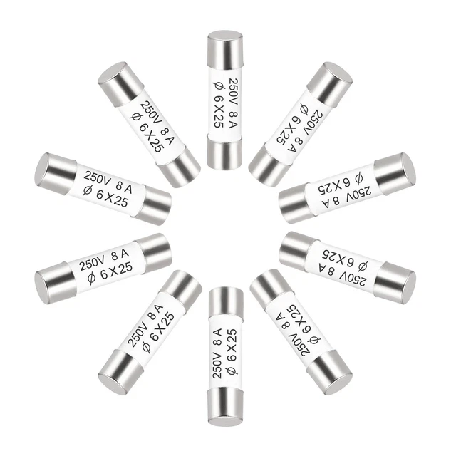 Céramique Fusibles à Cartouche 8A 250V 6x25mm Fusibles pour Amplificateur 10Pcs