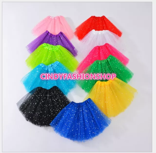 USA Kids Girl Star Glitter Dance TUTU Skirt For Girl 3 Layers Tulle Pettiskirt