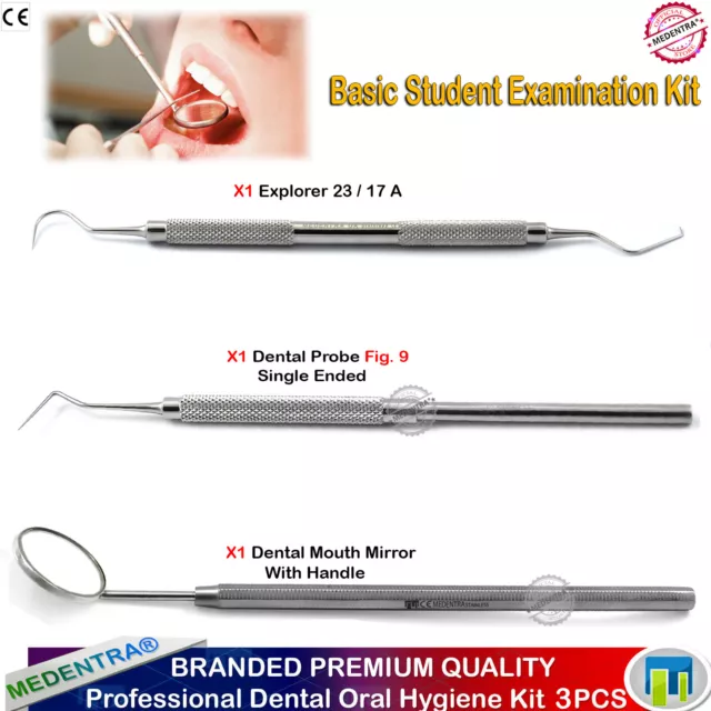 Dental Tooth Basic Examination Kit Dentist Pick Probe 9 Explorer 23/17A Scrapers