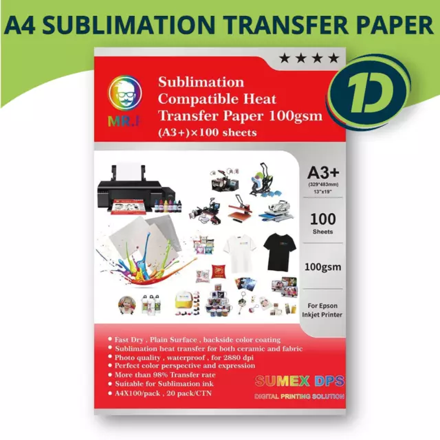 100 Sheets Quality A4 Dye Sublimation Paper Desktop Inkjet Printer Heat Transfer