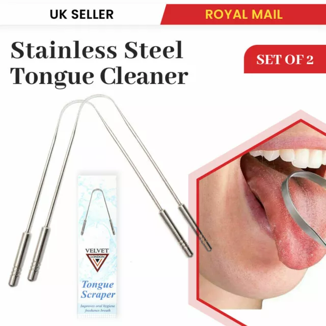 2x Stainless Steel Tongue Cleaner Dental Care Hygiene Oral Mouth Scraper