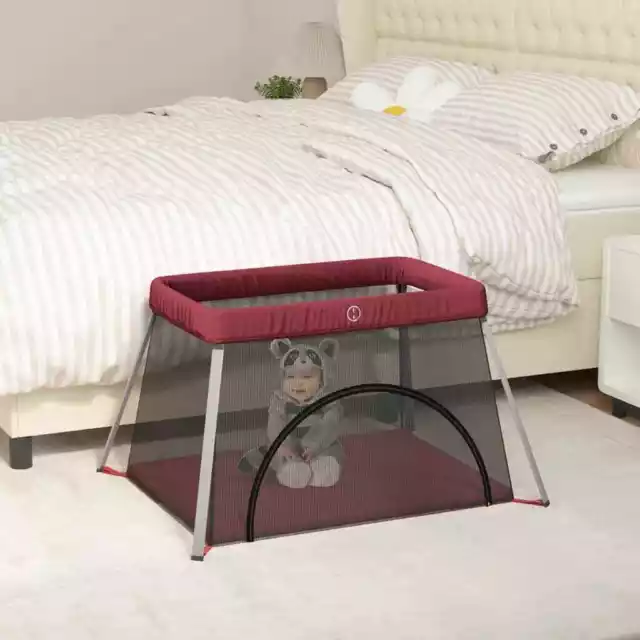 Parc pour bébé avec matelas Rouge Tissu de lin