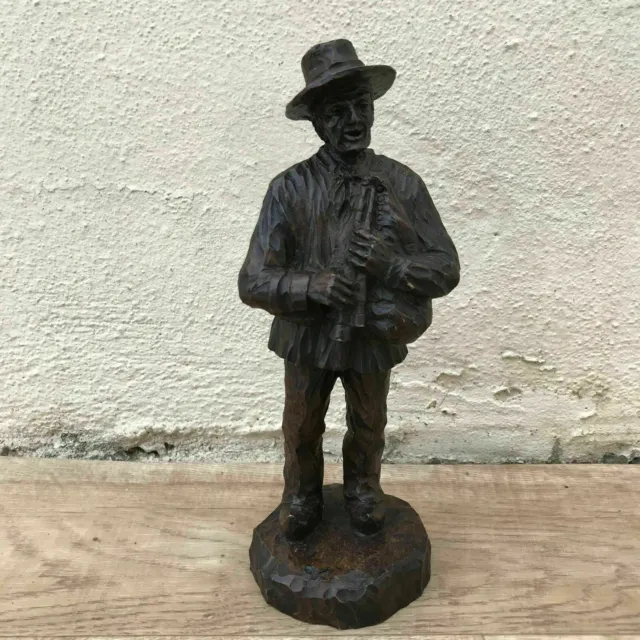 French Hand Carved Old Man Musician Wood From France 1008183