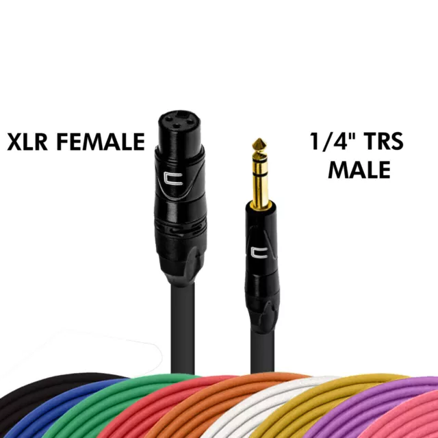 3-Pin XLR Female to 1/4" TRS Male Balanced Stereo Cable Custom Length Color Cord 2