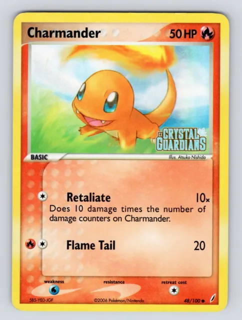 🔥 CHARMANDER 🦎 48/100 Ex Crystal Guardians Reverse Holo Stamped Pokemon ...