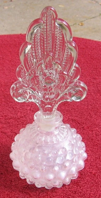 Vintage Frosted Hobnail Beaded Perfume Bottle Cut Crystal Unique Stopper ~z