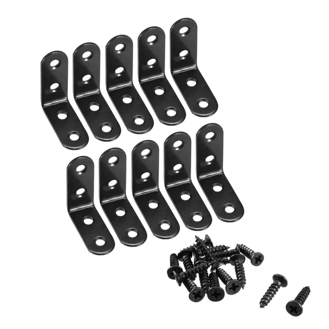 Corner Brace Angle Bracket Fastener L Shape 40mmx40mmx16mm Black Round End 10pcs