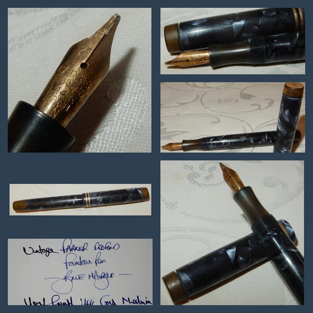 ANTIQUE 1920'S PARKER Duofold Fountain Pen - Blue Marble 14K Gold ...