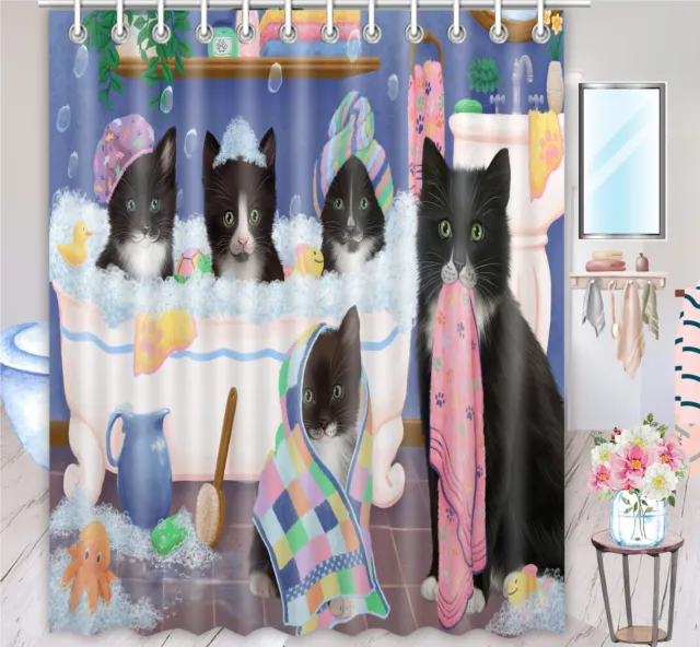 Halloween Tuxedo Cat Shower Curtain Bathtub Screens Personalized Hooks